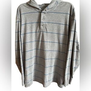 Men's large Old Navy striped long-sleeve hooded henley shirt. 3 top buttons.